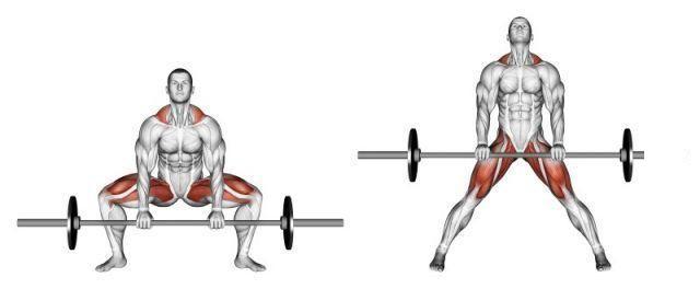 Deadlifts with the barbell in sumo position
