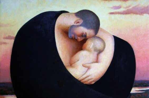 A father does not breastfeed, but he feeds